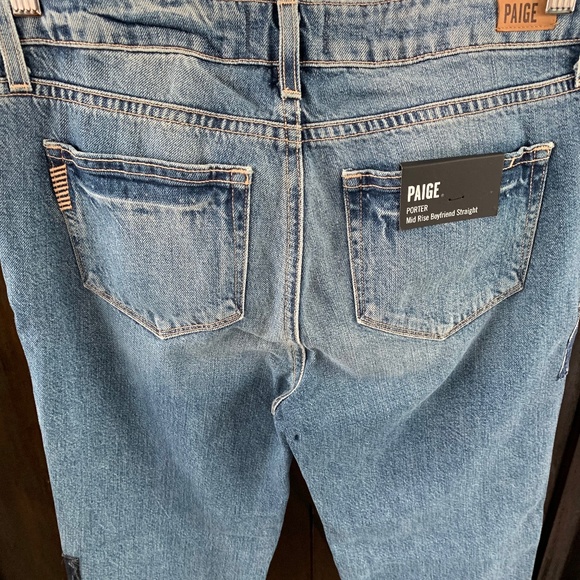 Paige Porter Mid Rise Boyfriend Straight Patch Jeans - Picture 2 of 5